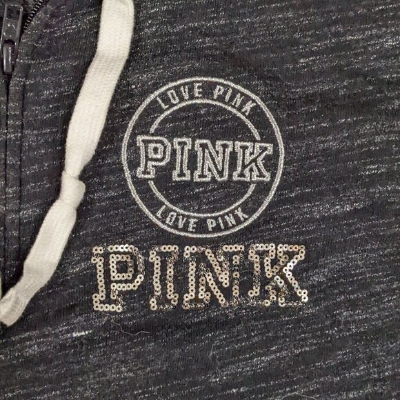 PINK Victoria Secret Bling Quarter Zip Hoodie Marl Black with Silver Sequins - Picture 3 of 3